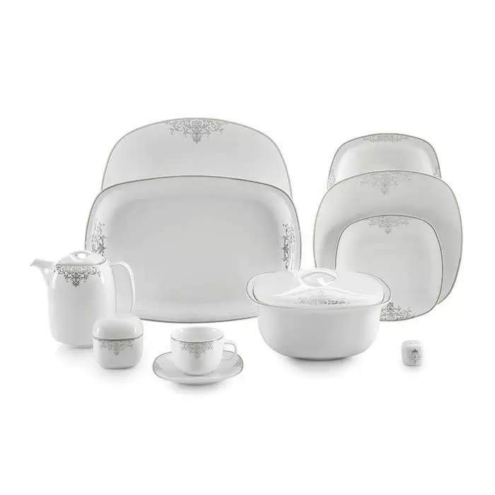 سرویس 98 پارچه چینی زرین-کواترو(مربع)-12 نفره-مونت کارلو پلاتین -درجه یک